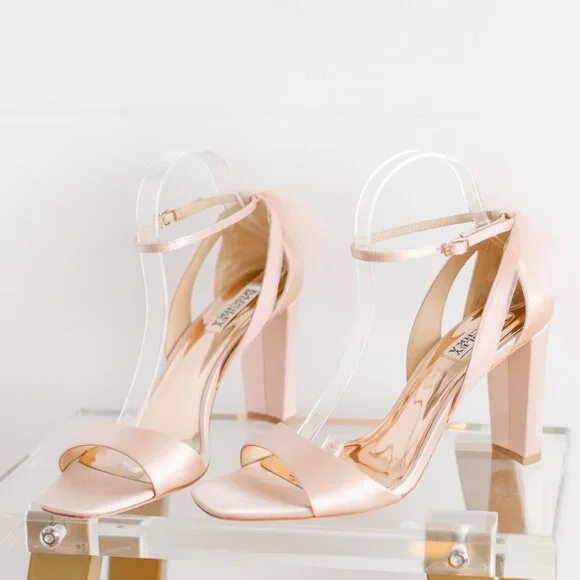 Badgley Mischka Kim Blush Pink Satin Heels 9 Women's Tulle Bow BHLDN